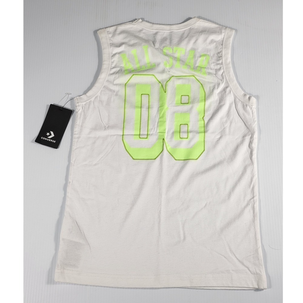 Converse All Star Tank Top Sleeveless Graphic White Neon Green Youth Size M - Picture 3 of 6